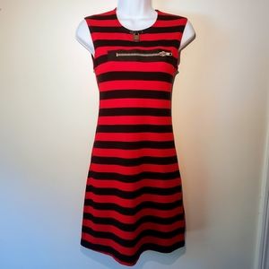 Vintage Y2K Tripp NYC Red & Black Stripe Sleeveless Lock & Zipper Dress, Medium